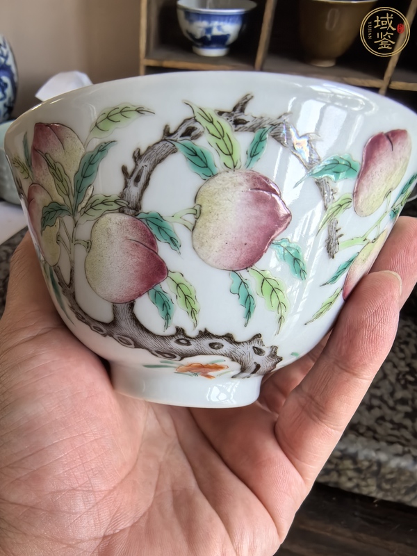 古玩陶瓷粉彩九桃蓋碗真品鑒賞圖