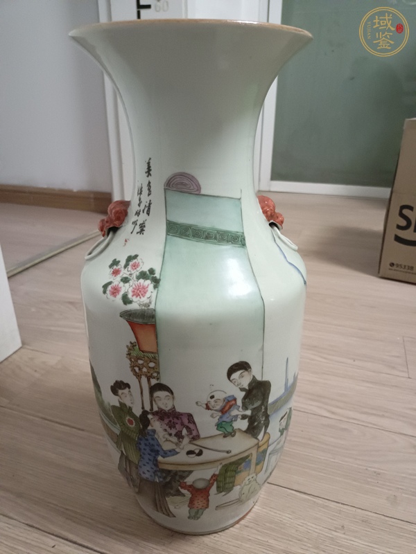 古玩陶瓷油粉彩人物故事紋撇口瓶真品鑒賞圖