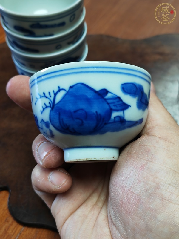 古玩陶瓷青花山水人物杯真品鑒賞圖