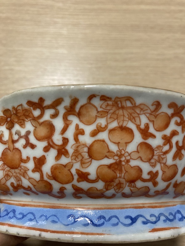 古玩陶瓷晚清 礬紅福祿萬代海棠口貢碗拍賣，當(dāng)前價格3500元