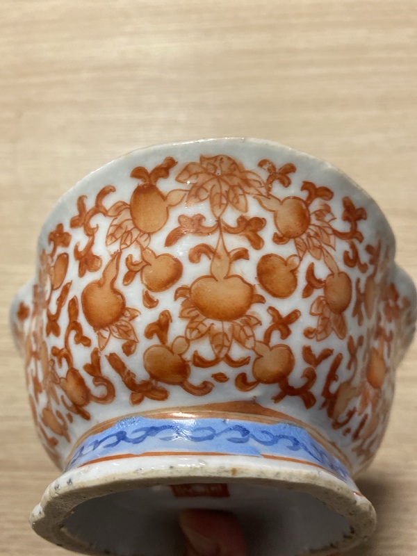 古玩陶瓷晚清 礬紅福祿萬代海棠口貢碗拍賣,當前價格3500元