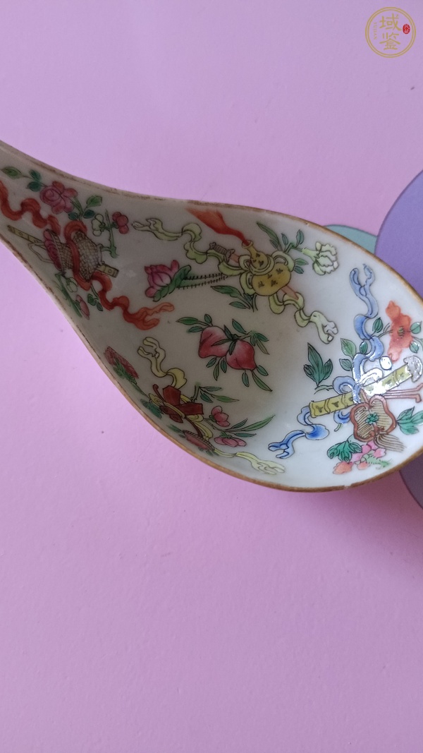 古玩陶瓷粉彩八寶紋調羹真品鑒賞圖