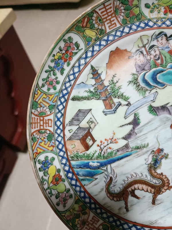 古玩陶瓷周處斬蛟廣彩盤真品鑒賞圖