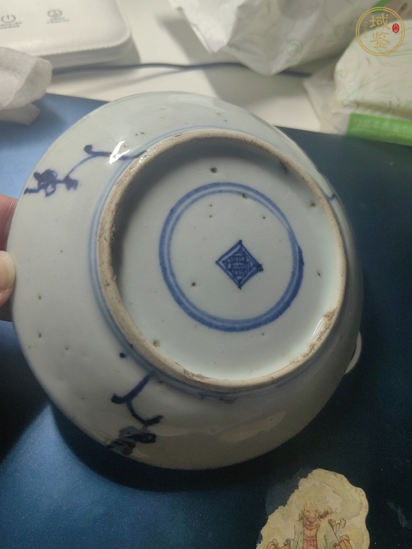 古玩陶瓷如意靈芝紋青花盤真品鑒賞圖