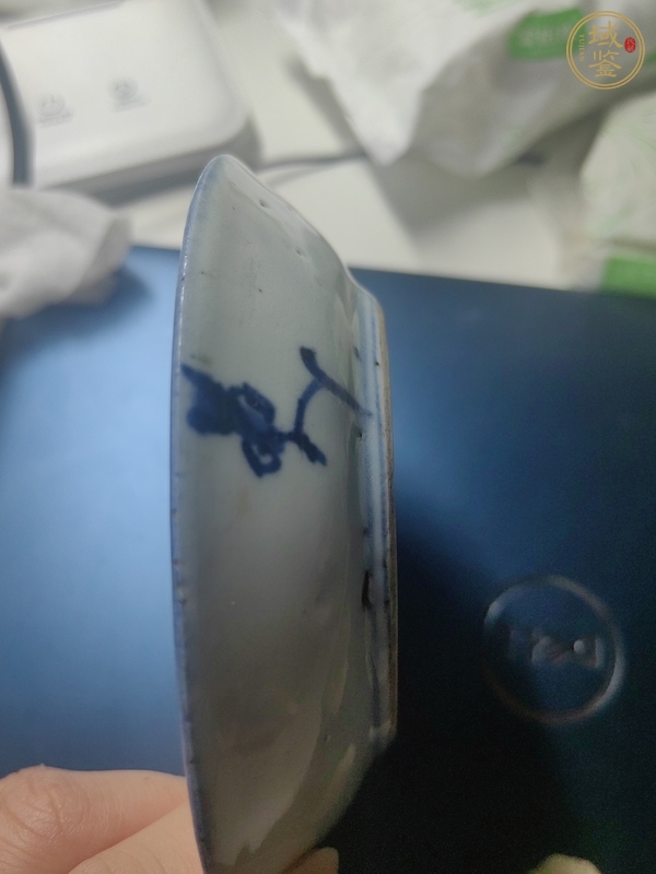古玩陶瓷如意靈芝紋青花盤真品鑒賞圖