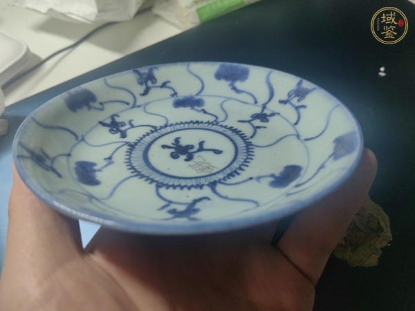 古玩陶瓷如意靈芝紋青花盤(pán)真品鑒賞圖