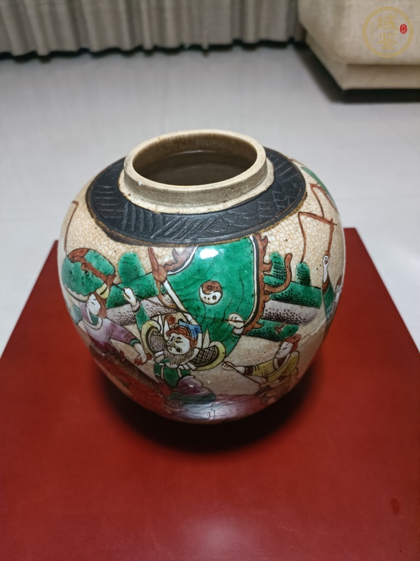 古玩陶瓷哥釉五彩罐真品鑒賞圖