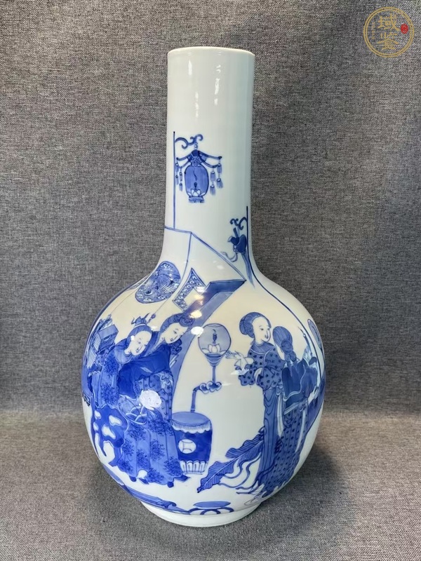 古玩人物紋青花天球瓶真品鑒賞圖