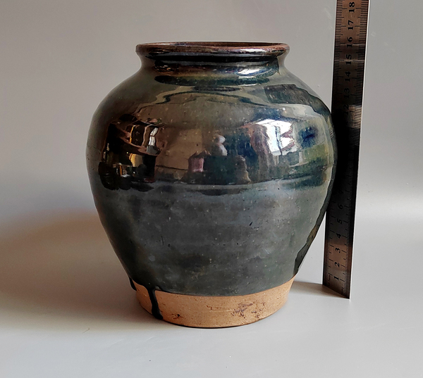 古玩陶瓷明代窯變黑釉罐拍賣,當前價格76元
