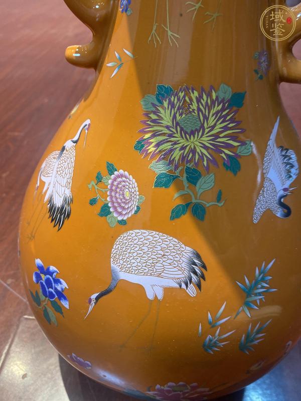 古玩陶瓷鶴紋粉彩瓶真品鑒賞圖