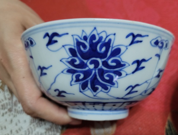 古玩陶瓷清光緒?青花纏枝蓮紋碗一對拍賣，當前價格2980元