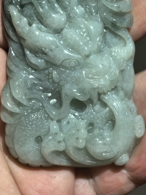 古玩玉器天然翡翠雕“龍紋牌”拍賣(mài)，當(dāng)前價(jià)格1188元