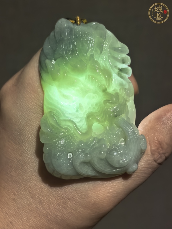 古玩玉器天然翡翠雕“龍紋牌”真品鑒賞圖