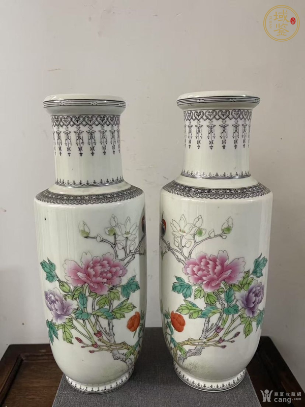 古玩陶瓷粉彩花鳥紋棒槌瓶真品鑒賞圖