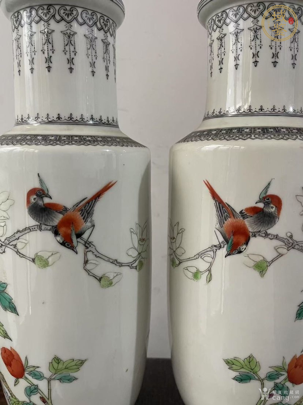 古玩陶瓷粉彩花鳥紋棒槌瓶真品鑒賞圖