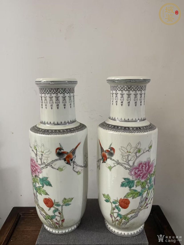 古玩陶瓷粉彩花鳥紋棒槌瓶真品鑒賞圖