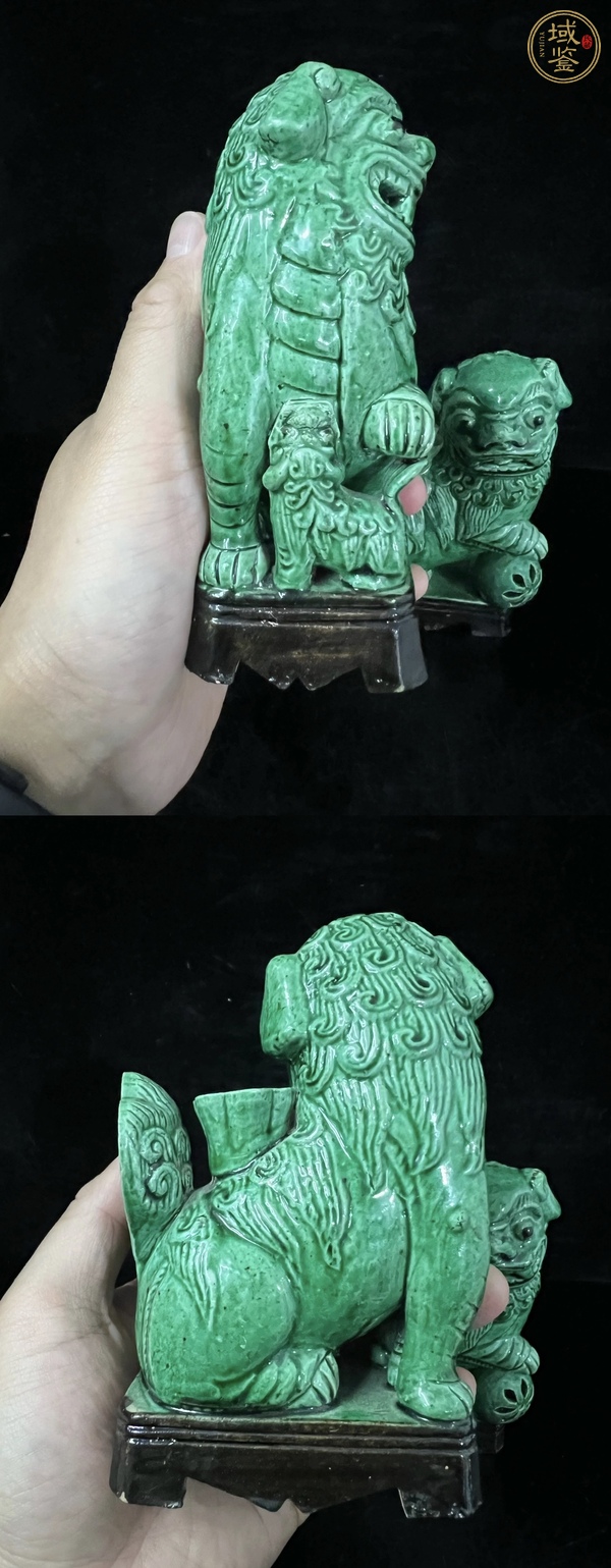 古玩陶瓷綠釉獅子瓷塑雕像真品鑒賞圖
