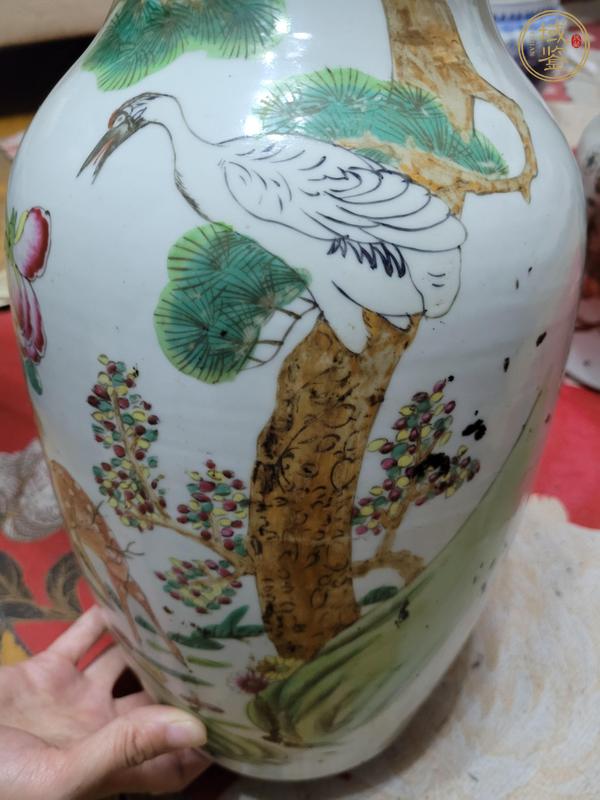 古玩陶瓷鶴鹿同春粉彩瓶真品鑒賞圖