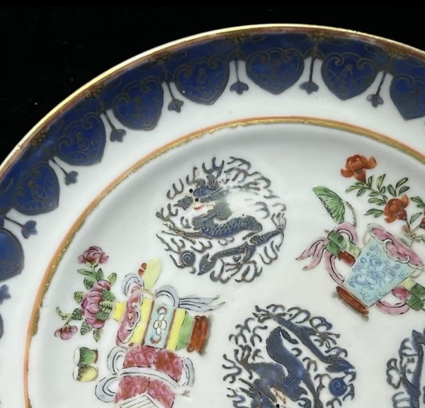 古玩陶瓷粉彩龍紋折腰盤拍賣，當前價格5500元