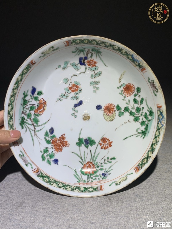 古玩陶瓷五彩四季花卉紋盤真品鑒賞圖