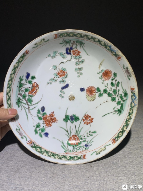古玩陶瓷五彩四季花卉紋盤拍賣,當前價格3200元