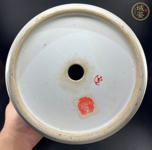 古玩陶瓷民國戴裕成淺絳彩博古紋花盆真品鑒賞圖
