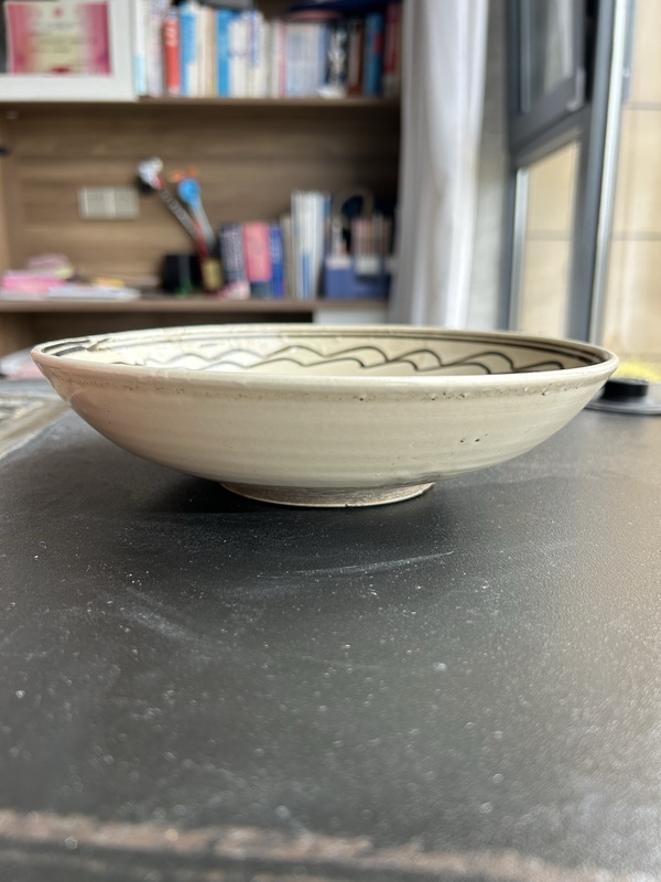 古玩陶瓷元代磁州窯白地黑花折枝石榴紋盤（石榴紋）拍賣，當前價格456元