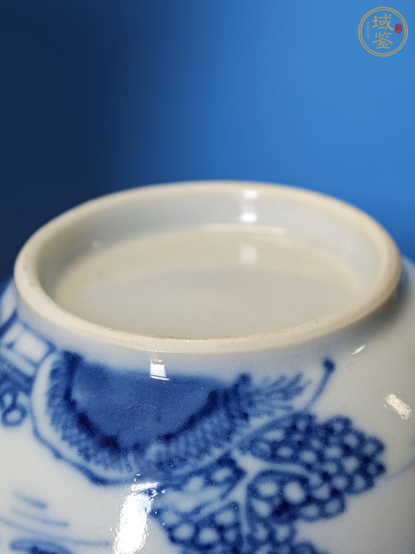 古玩陶瓷青花山水樓閣通景紋杯碟一套真品鑒賞圖