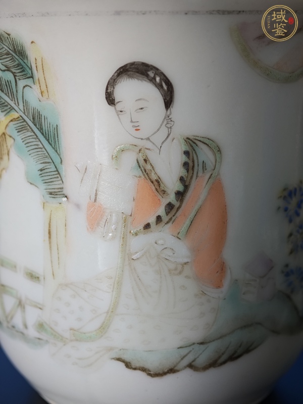 古玩陶瓷淺絳人物把杯真品鑒賞圖