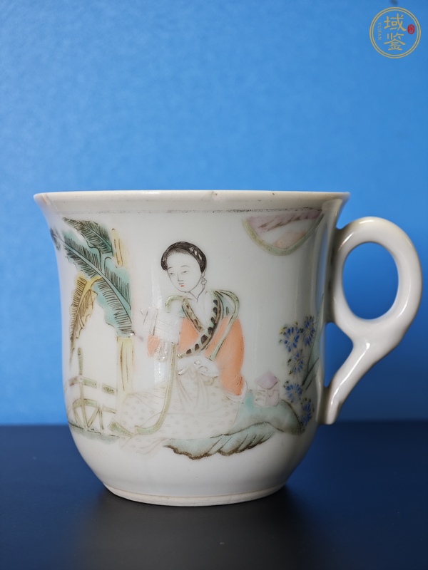 古玩陶瓷淺絳人物把杯真品鑒賞圖