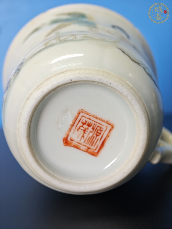 古玩陶瓷淺絳人物把杯真品鑒賞圖