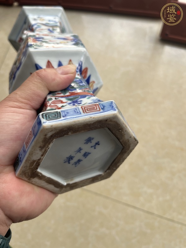古玩陶瓷青花五彩龍鳳紋花觚真品鑒賞圖