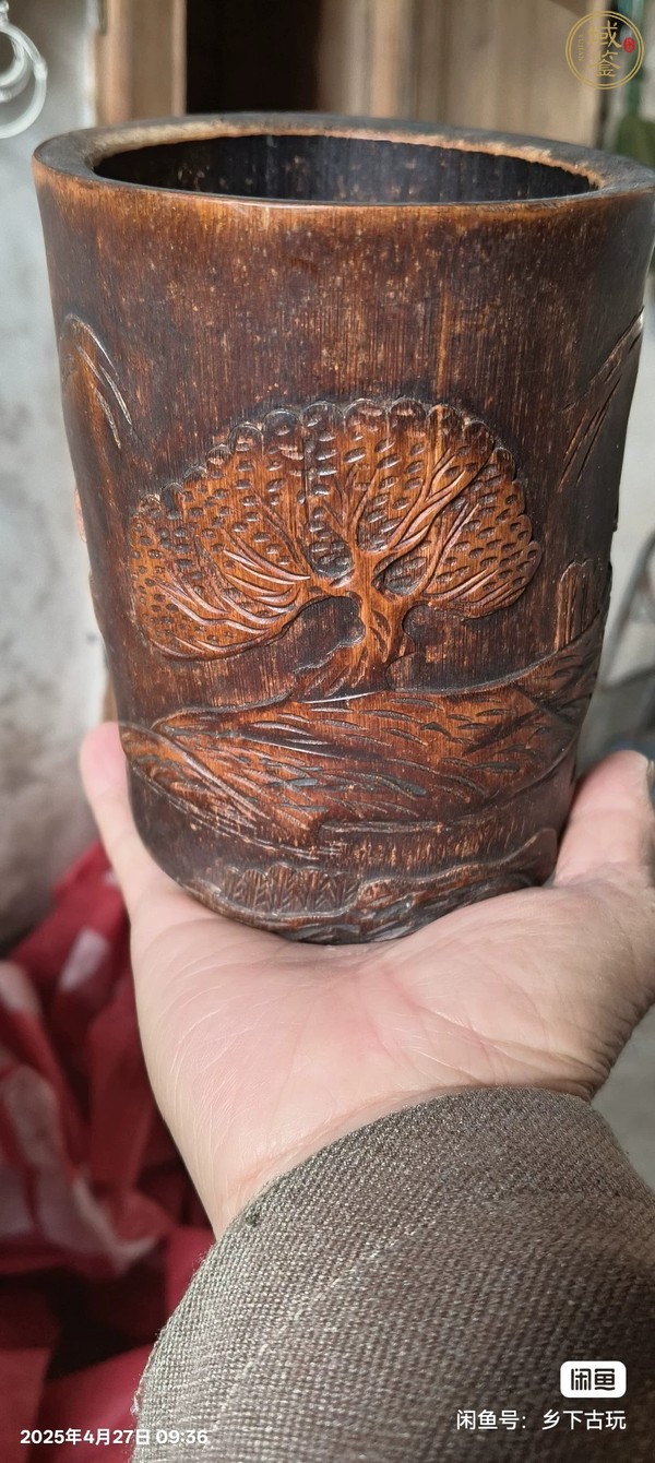 古玩雜項竹雕筆筒真品鑒賞圖