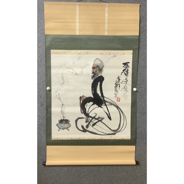 古玩轉(zhuǎn)賣(mài)已故著名畫(huà)家 中美協(xié)會(huì)員 狂草人物畫(huà)創(chuàng)造者 汪易揚(yáng)先生 面壁達(dá)摩圖 手工原裱立軸拍賣(mài)，當(dāng)前價(jià)格499元