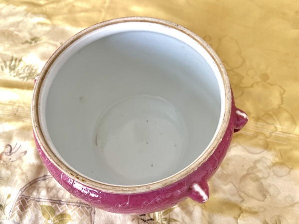 古玩陶瓷民國胭脂紅軋道龍紋粥罐拍賣,當(dāng)前價(jià)格160元