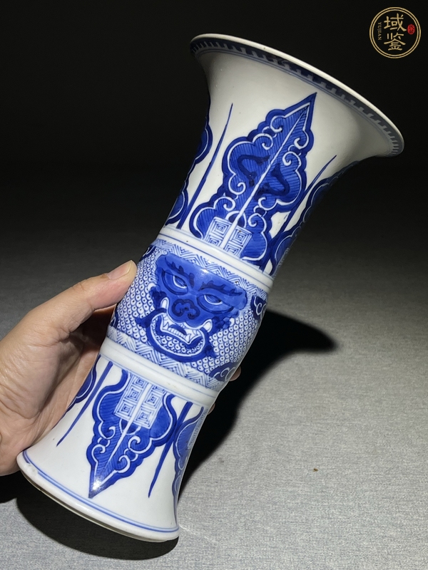 古玩陶瓷清康熙 青花壽面紋花觚真品鑒賞圖