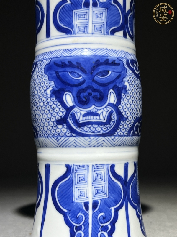 古玩陶瓷清康熙 青花壽面紋花觚真品鑒賞圖