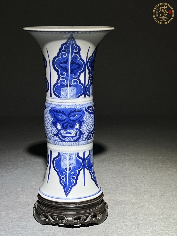 古玩陶瓷清康熙 青花壽面紋花觚真品鑒賞圖