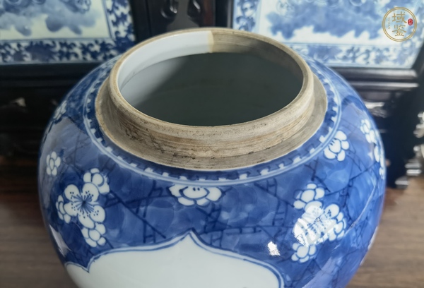 古玩陶瓷青花留白梅紋開(kāi)光博古圖罐真品鑒賞圖