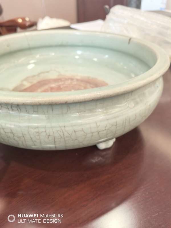 古玩陶瓷元末明初龍泉粉青釉三足爐拍賣,當前價格13800元