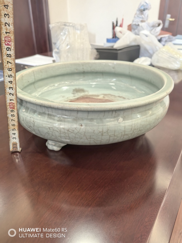 古玩陶瓷元末明初龍泉粉青釉三足爐拍賣,當前價格13800元