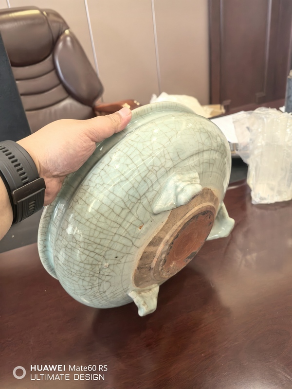 古玩陶瓷元末明初龍泉粉青釉三足爐拍賣,當前價格13800元