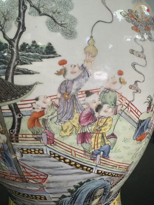 古玩陶瓷粉彩人物故事輔首尊真品鑒賞圖