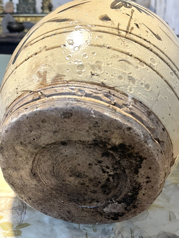 古玩陶瓷白釉褐彩花卉紋四系罐拍賣，當前價格130元
