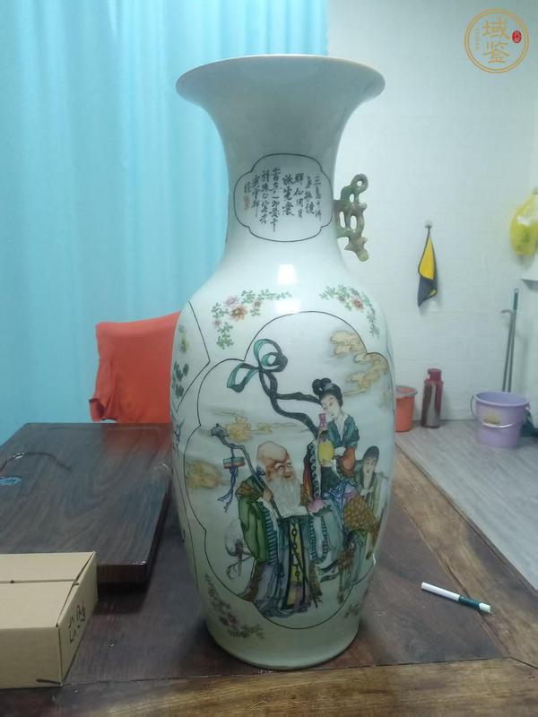 古玩陶瓷油粉彩人物故事紋撇口瓶,模糊,偏老真品鑒賞圖