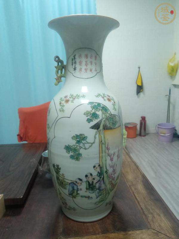 古玩陶瓷油粉彩人物故事紋撇口瓶,模糊,偏老真品鑒賞圖