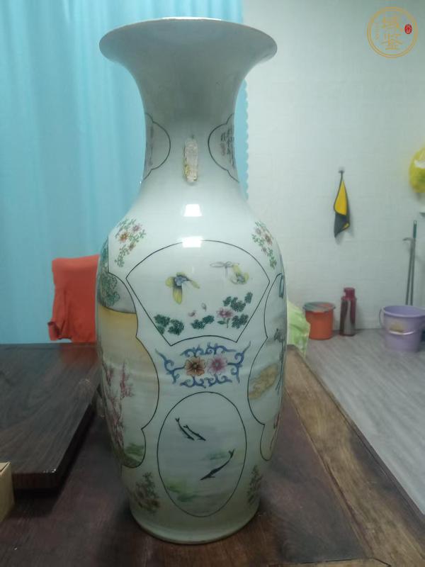 古玩陶瓷油粉彩人物故事紋撇口瓶,模糊,偏老真品鑒賞圖