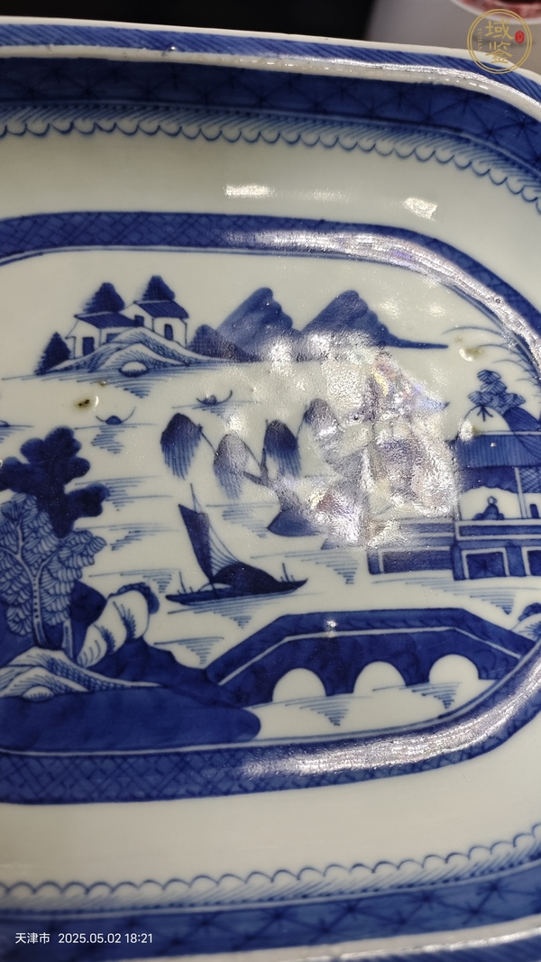 古玩陶瓷青花山水人物紋八方盤，平臺不允許估價真品鑒賞圖