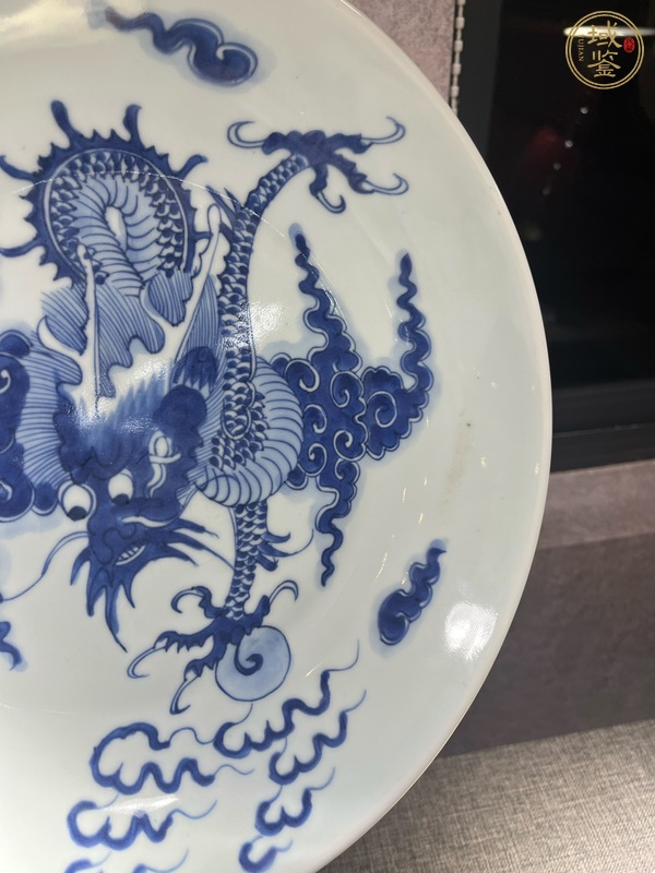 古玩陶瓷青花過墻龍紋盤，疑似復窯真品鑒賞圖