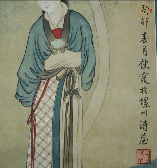 古玩仕女真品鑒賞圖